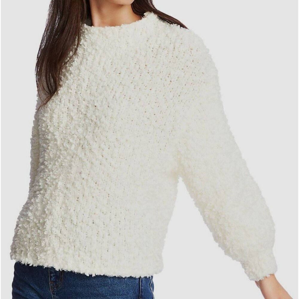 1. State White Sweater Shaggy Poodle Knit Long Sleeves Size Small